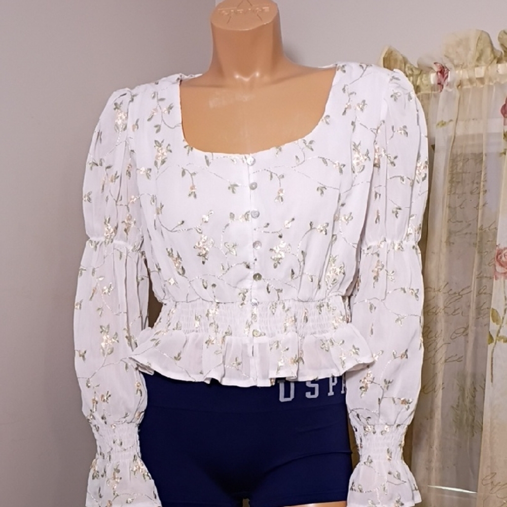 ARULA White Floral Blouse Size XL